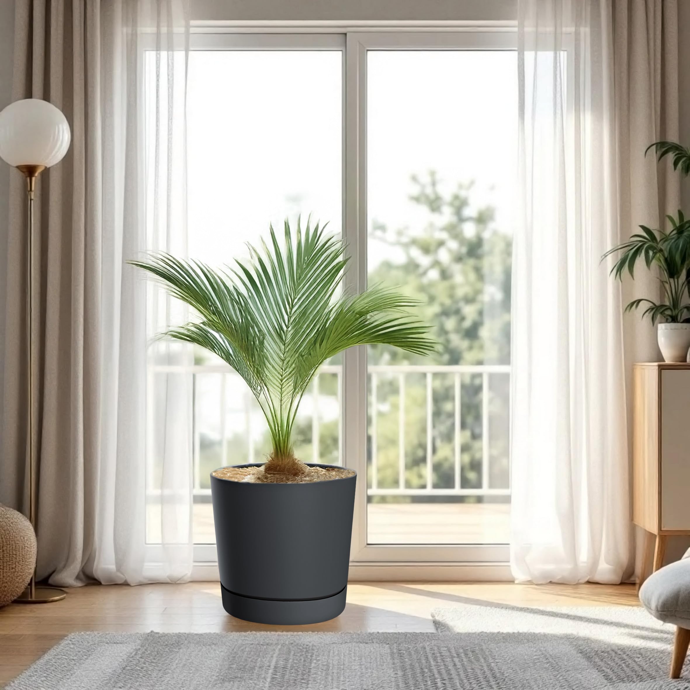 Spetebo XL Kunststoff Pflanzkübel mit Untersetzter rund anthrazit Ø 47 cm | Blumenkübel groß, abnehmbarer Boden, UV-beständig, frostbeständig