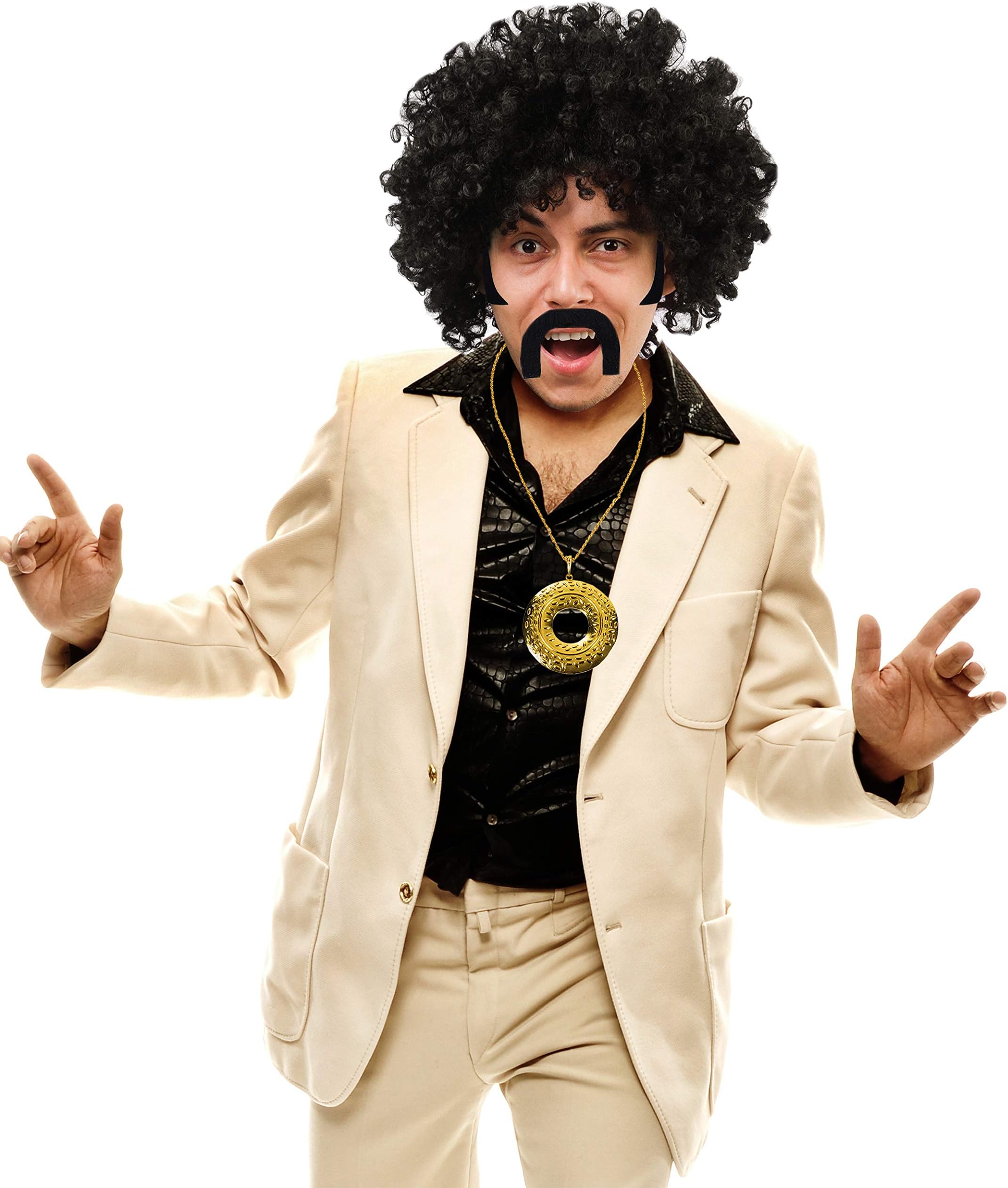 Tigerdoe 70's Costume- Disco Costume Men - Afro Wigs - Disco Accessories - Rock Disco Costume - 4 Pc Set