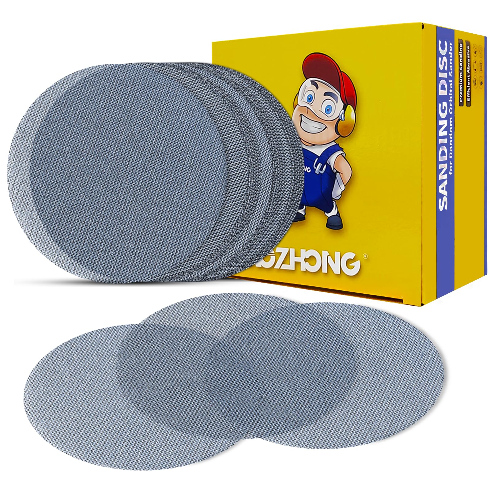 AOZHONG 5 inch Mesh Abrasive Sanding Discs 320 grit, 50pcs Ceramic Dust-Free Sandpaper, Hook and Loop Sanding Disc, Net Disc for Metal, Wood,