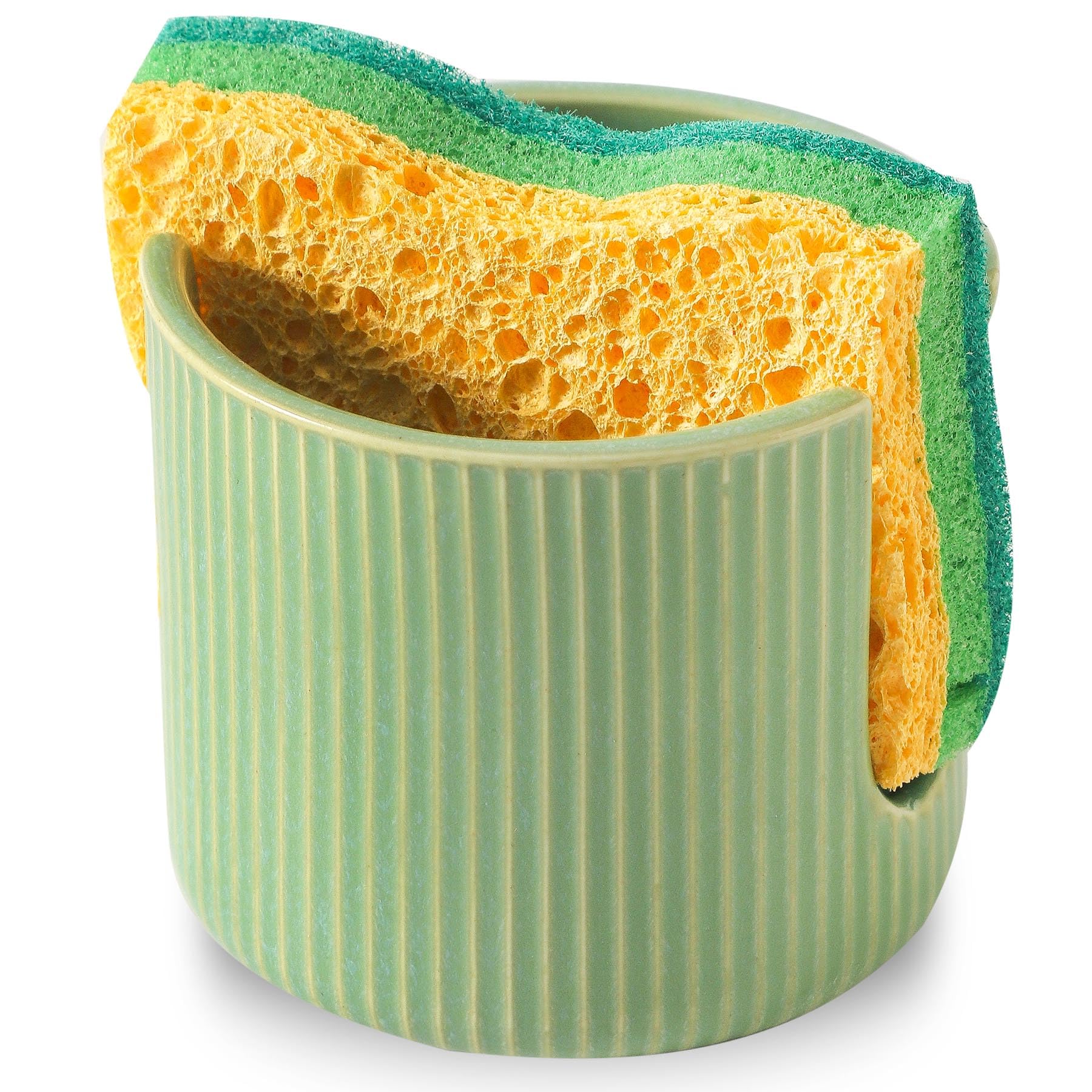Sponge Holder for Kitchen Sink Countertop Ceramic Scrub Sponge Dish Holder Compact Sink Caddy Organizer Accessories for Dish