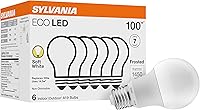 Sylvania ECO LED A19 Bulbs 100W Equivalent 14.5W 1450 Lumens Soft White 2700K 7-Year Life - 6 Pack Non-Dimmable
