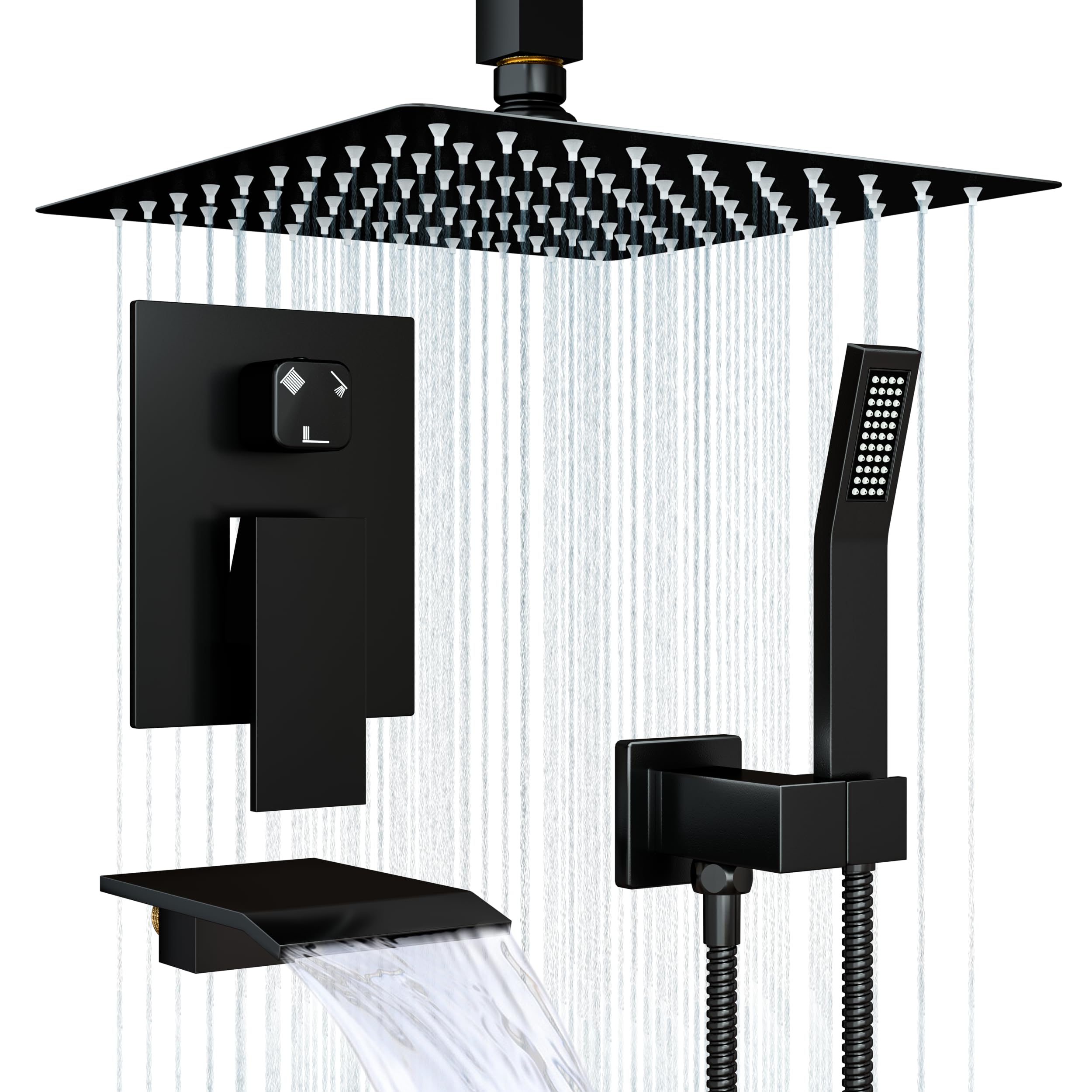 Ceiling Shower Faucet Set Matt Black Shower System for Bathroom,12 inch ...