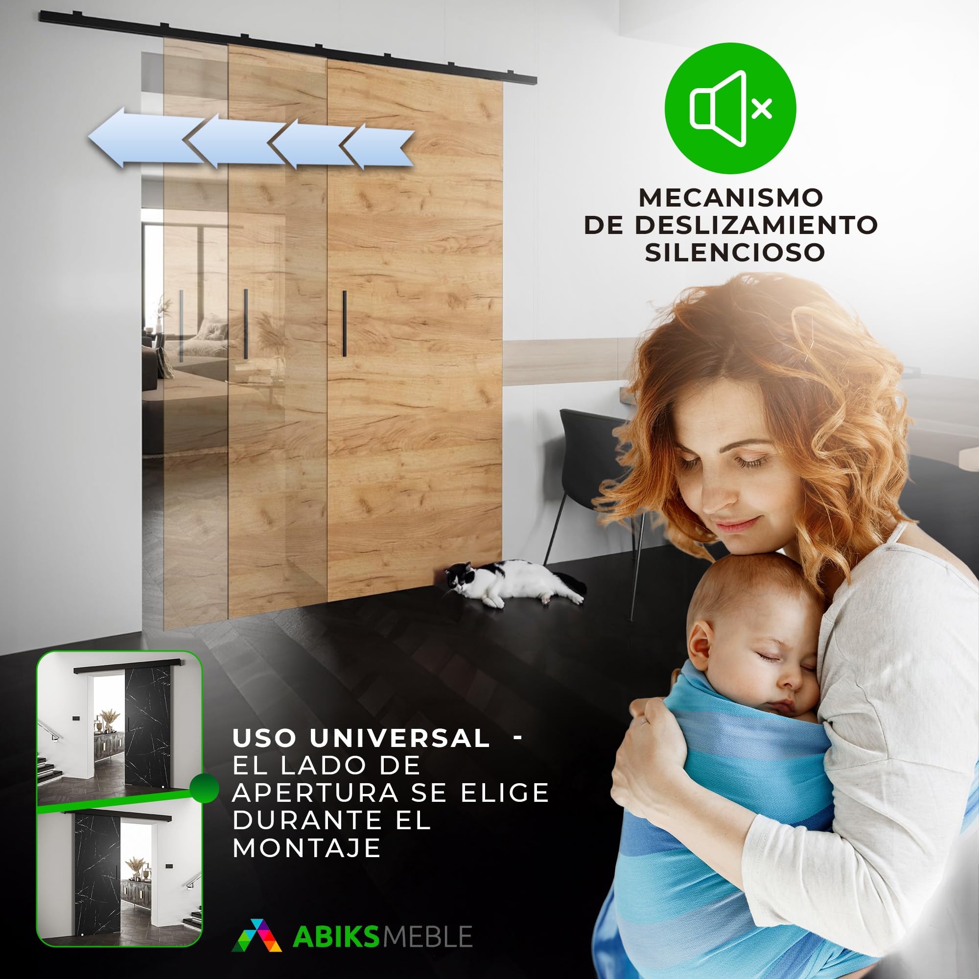 ABIKSMEBLE Salwador 1 Sistema de Puerta Corredera con Cubierta de Riel - Puertas Corredizas de Pared Interior - Puertas Empotradas en el Ático - Construcción Sólida - 90 x 204 cm - Blanco