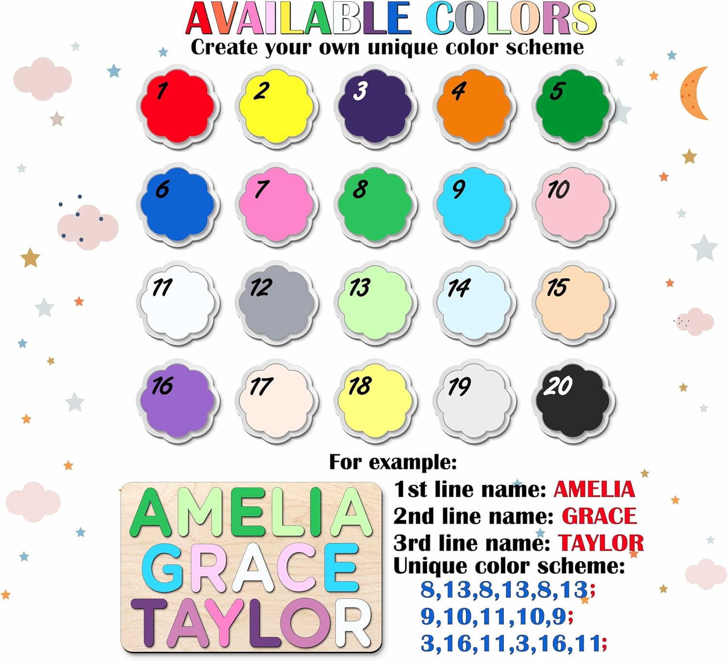 Wooden Three Name Puzzle for Kids Personalized Puzzle for Baby Name Puzzles for Toddlers 1-3 Personalized Baby Gifts 1st Birthday Girl Gifts 1 Year Old Boy