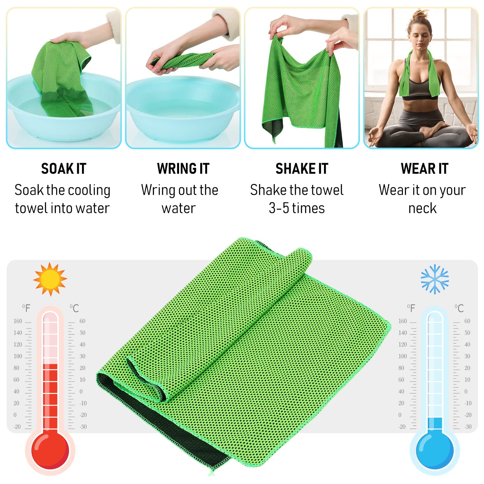 BBTO Lot de 80 serviettes glacées en microfibre de 81,3 x 30,5 cm, rafraîchissantes, douces pour le cou et le visage, respirantes pour le yoga, le sport, la gym, l'entraînement, le camping et autres