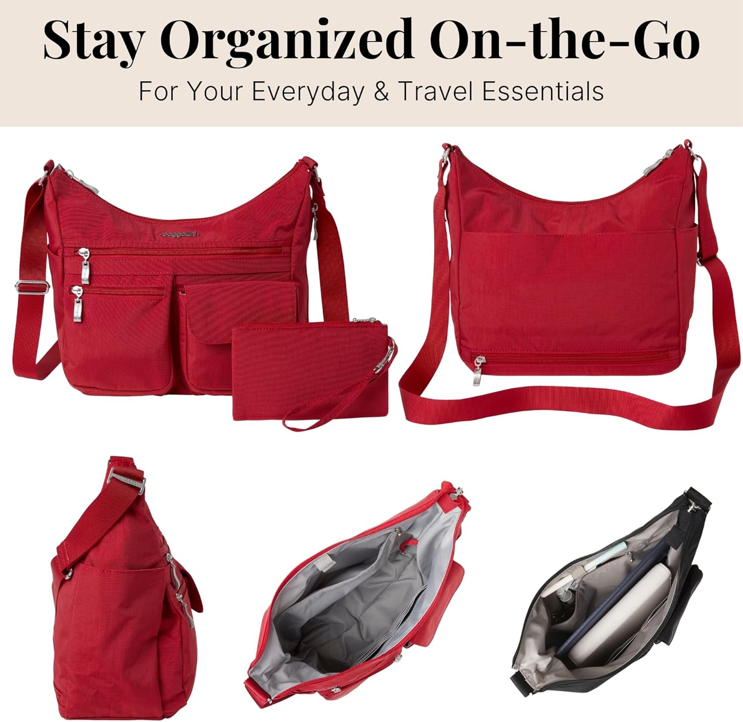 Baggallini womens Everywhere Bagg Crossbody Women 11x9 Lightweight Nylon Hobo Water-resistant Travel Bag W/Rfid - Image 5