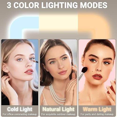 Miniatura 5 de FENNIO Espejo de tocador con luces  Espejo de maquillaje con luz LED de 15 x 12.6 pulgadas, espejo de maquillaje grande con luces, pantalla táctil