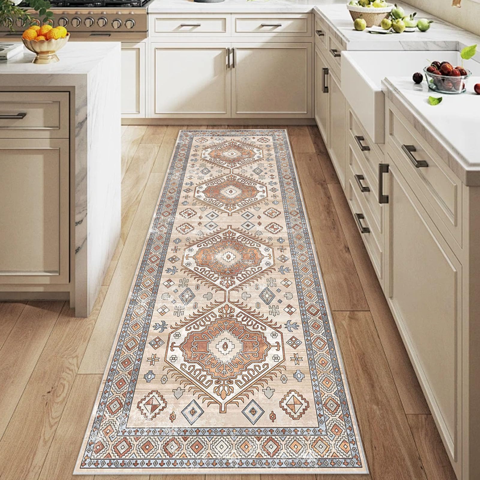 Nqexivo Runner Rugs for Hallway 70 x 450 cm Washable Kitchen Runner Rugs Non Slip Carpet Kitchen Bedroom Bedside Dining Room Office Indoor Low Pile Carpets