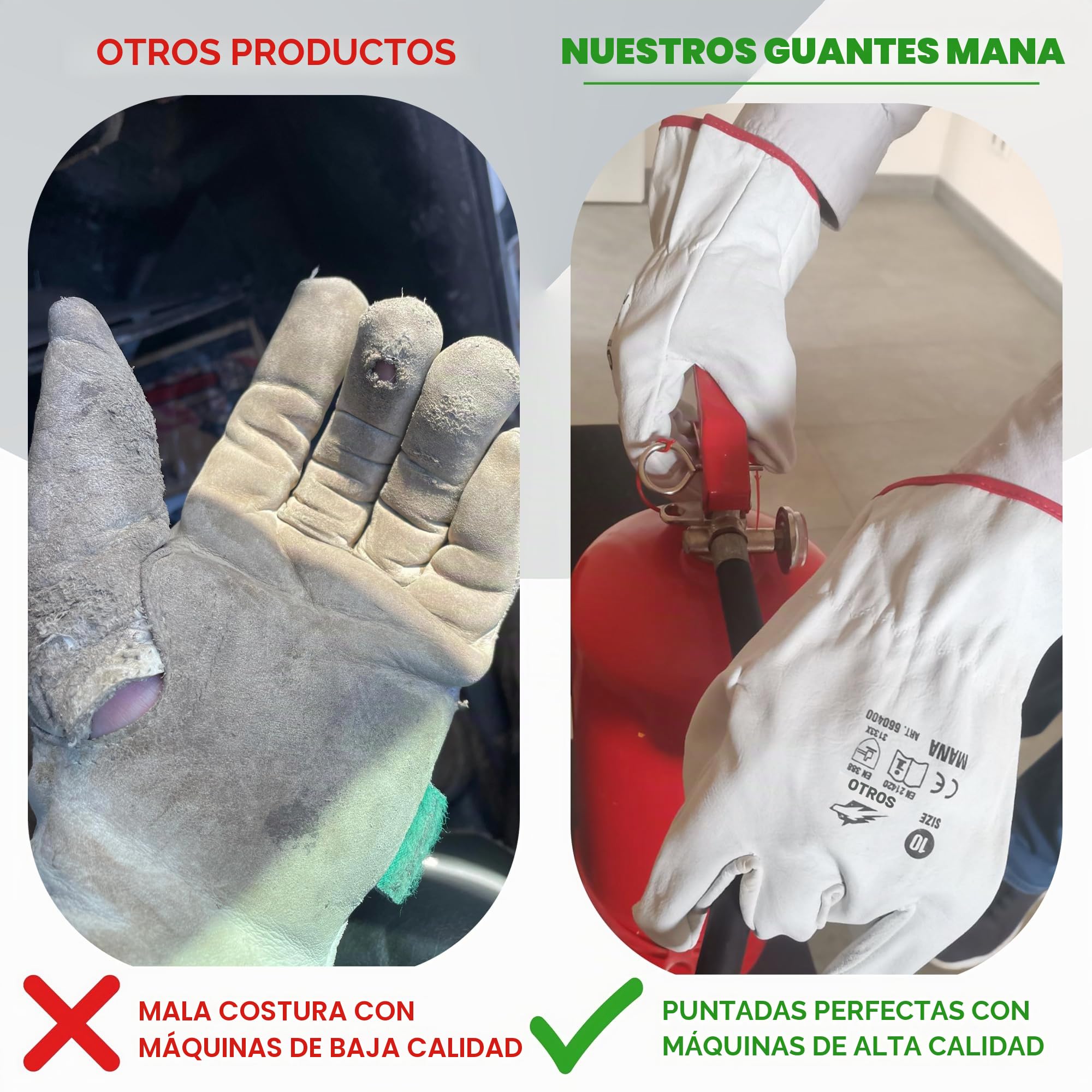 BWOLF Mana 12/120 Pares Guantes de trabajo de Cuero Guantes de trabajo Cuero Hombre e Mujer, resistentes a los espinas, con muñeca elástica 10-12 Pares