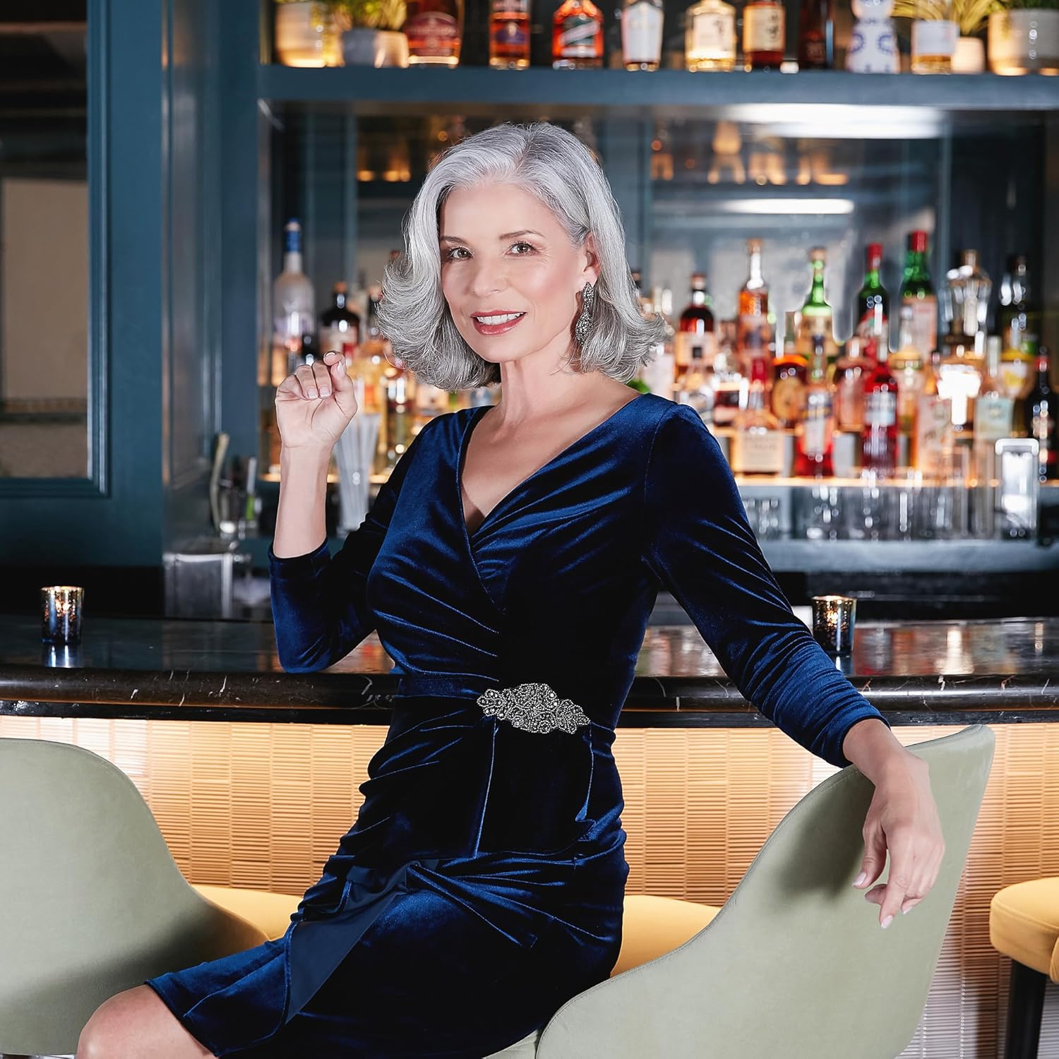 Alex Evenings Womens Short Velvet 3/4 Sleeve Cocktail Dress W/Surplice Neckline and Cascade Skirt, (Petite and Regular Sizes) - Image 5