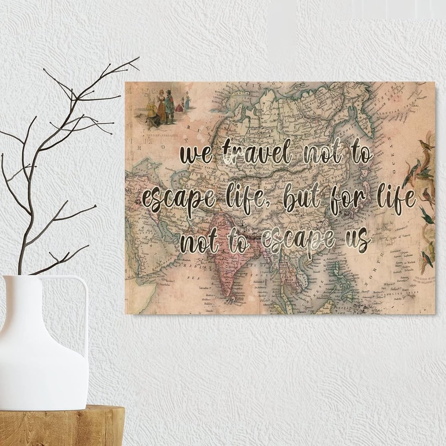 Wood Sign Europe Vintage Old Maps Adventure Sign Plaque We Travel Not to Life Wood Decor Sign Rustic Farmhouse Wood Wall Decor Signs for Living Room 24x18in