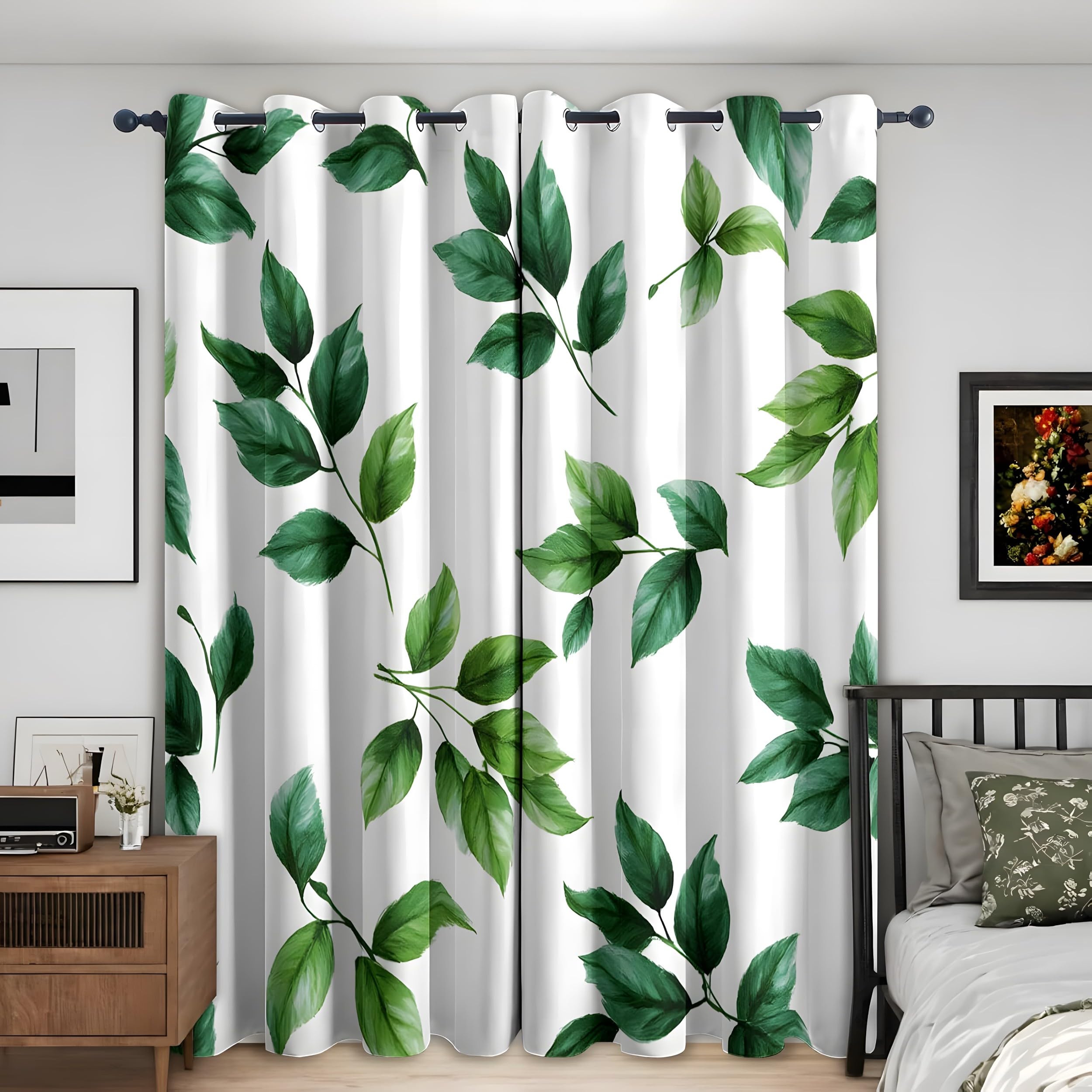 YZQGLHP Green Leaves Curtains, W 46" x L 54" (117 x 137 cm), Fresh Style Blackout and Heat-Insulating Curtains, Curtain 2 Pieces in a Pack, Suitable for Bedrooms and Living Rooms