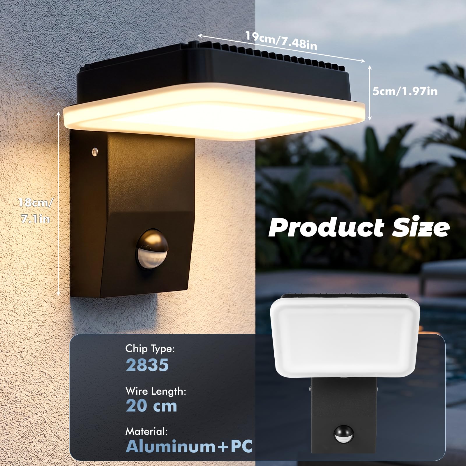 32W Applique Murale Exterieur avec Détecteur de Mouvement 6500K 4500K 3000K