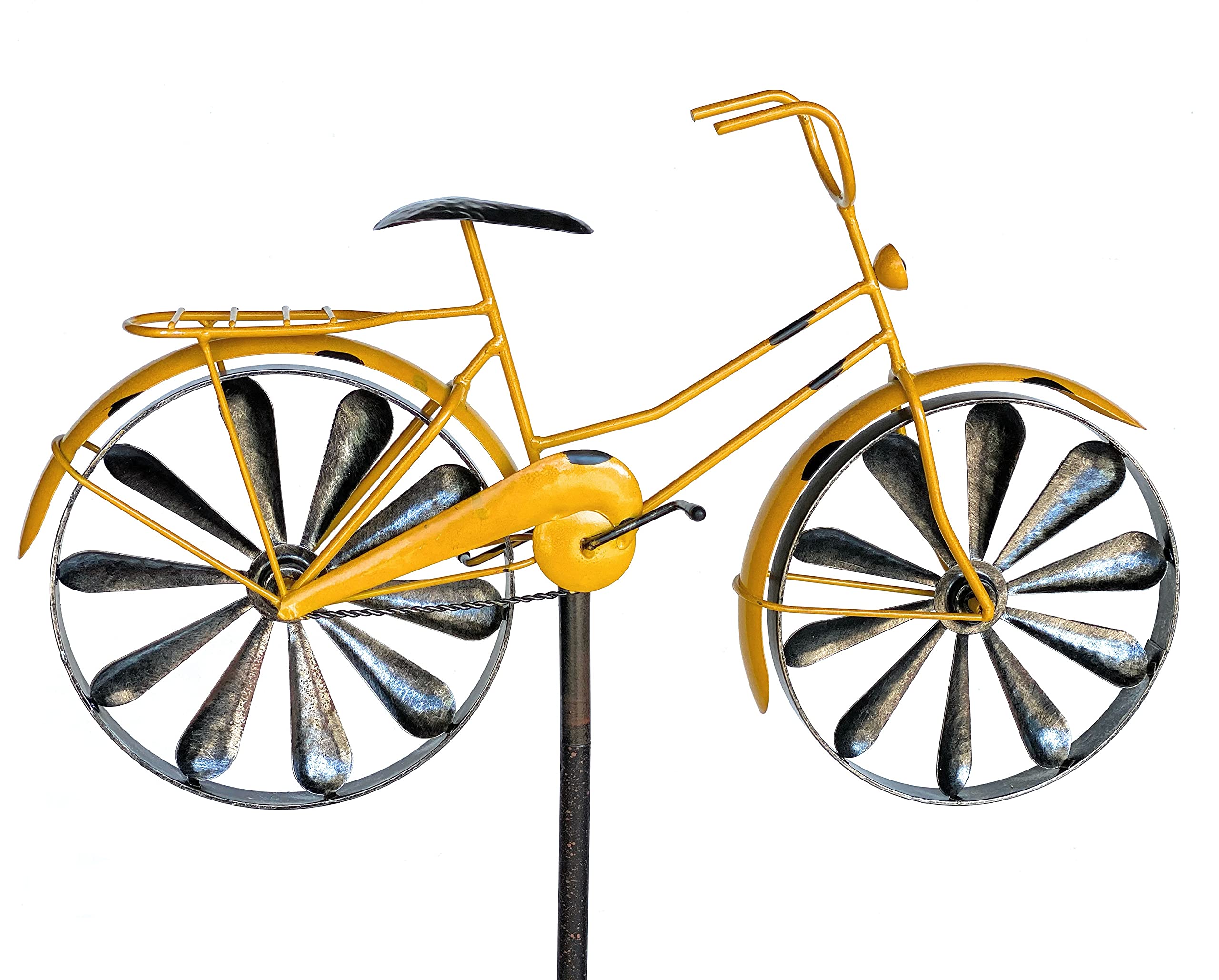 DanDiBo Paletto da giardino in metallo per bicicletta, XL, 160 cm, giallo 96101, con girandola a vento, resistente alle intemperie, decorazione da giardino, asta da giardino