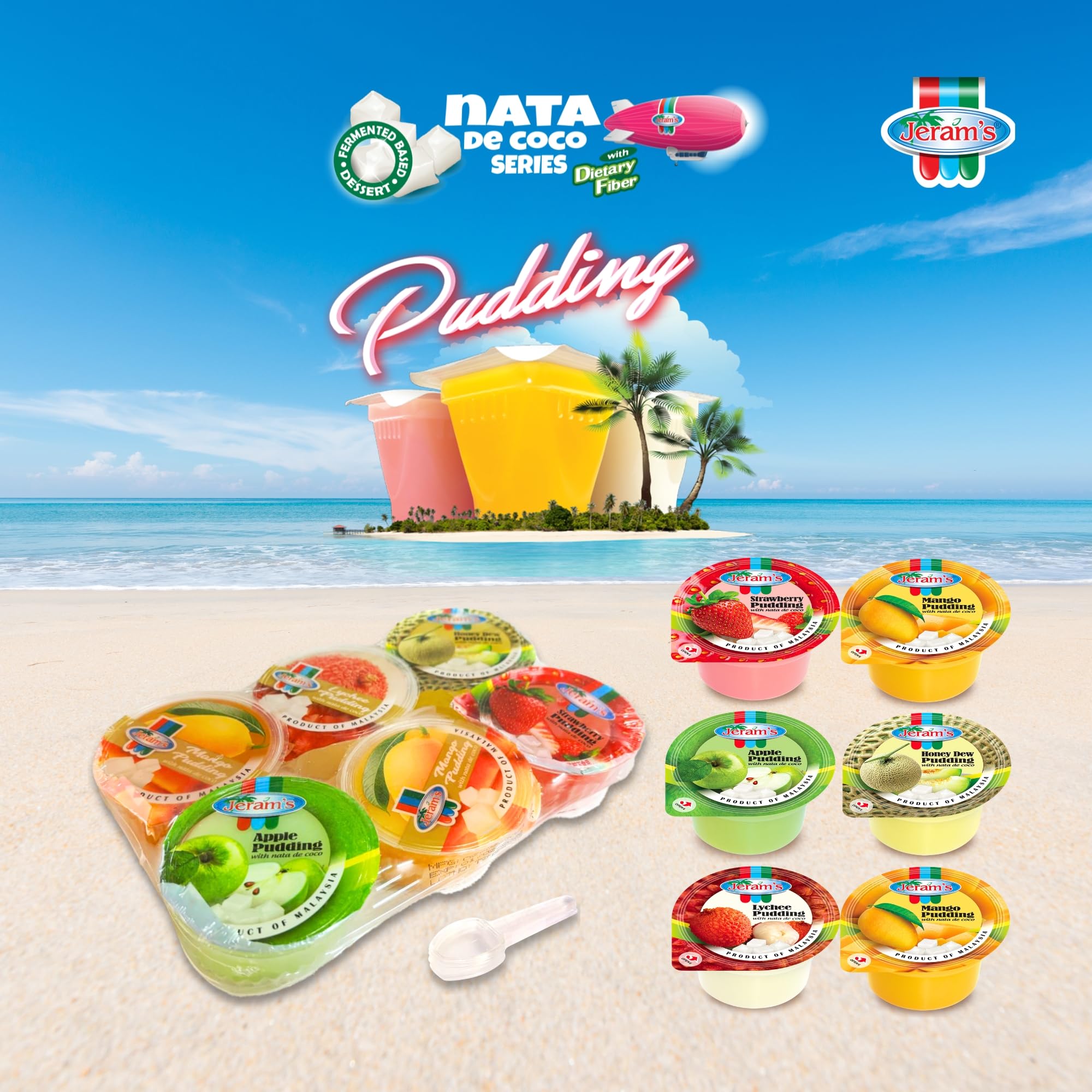 Jeram's Fruit Pudding Cups | 6 x 80g | With Nata de Coco | Assorted Flavors - Mango, Lychee, Honey Dew, Apple & Strawberry | Ready-to-Eat Dessert | Imported from Malaysia - Image 5 thumbnail