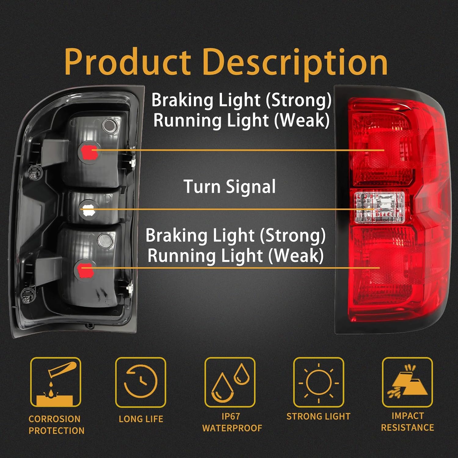 Tail Light Housing Compatible With 2014-2019 Chevy Silverado 1500 2500 HD 3500 HD 2015-2019 GMC Sierra 3500HD 2019 Silverado 1500LD Driver and Passenger Side Red Rear Brake Lamps Without Bulb