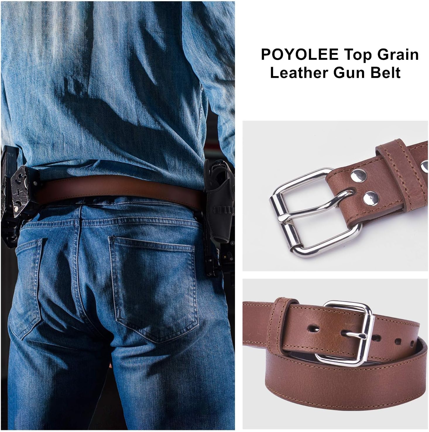 Concealed Carry CCW Leather Gun Belt | Top Grain Leather Belt for Gun Carry | Mens Heavy Duty EDC Belt 1 1/2-Inch - Image 2