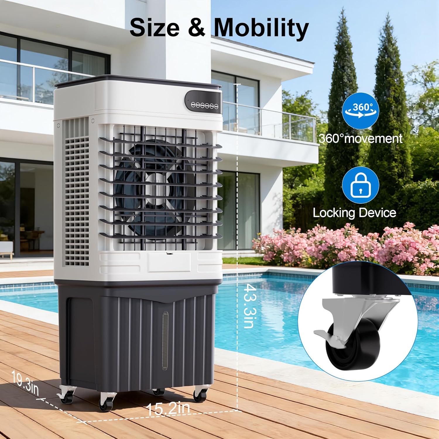 MEPTY 3600CFM Swamp Cooler, Evaporative Air Cooler with 13.5 Gallon Water Tank, 4 Ice Packs, 3 Speeds &Modes, 12H Timer, 120°Oscillation, Remote, Portable Cooler Fan for Garage, Outdoor, Patio