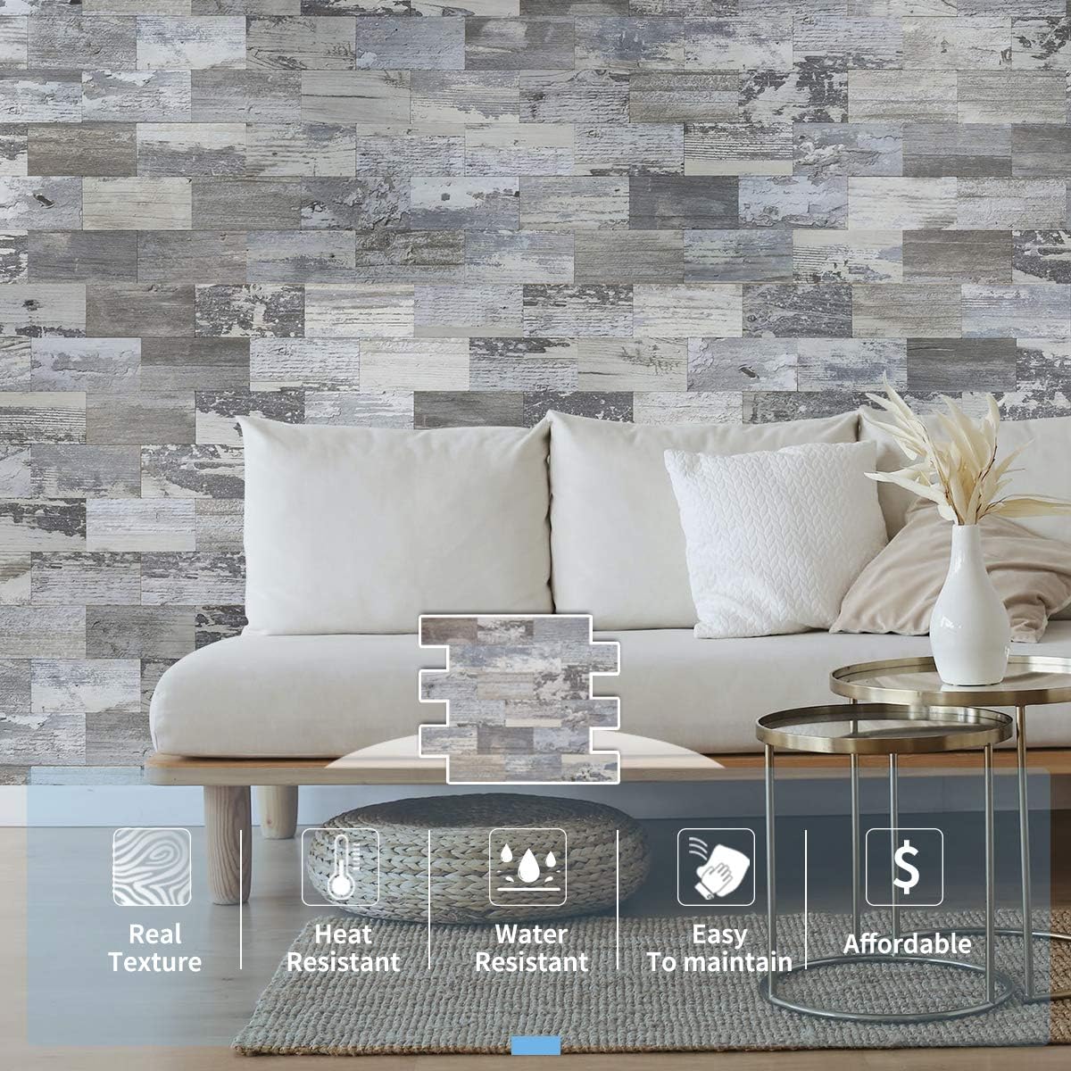 Art3d 10-Pack Peel and Stick Backsplash Tiles, 13.5 x 11.4 x 0.18in. Distressed Wood Tile for Kitchen Bathroom Fireplace : Tools & Home Improvement