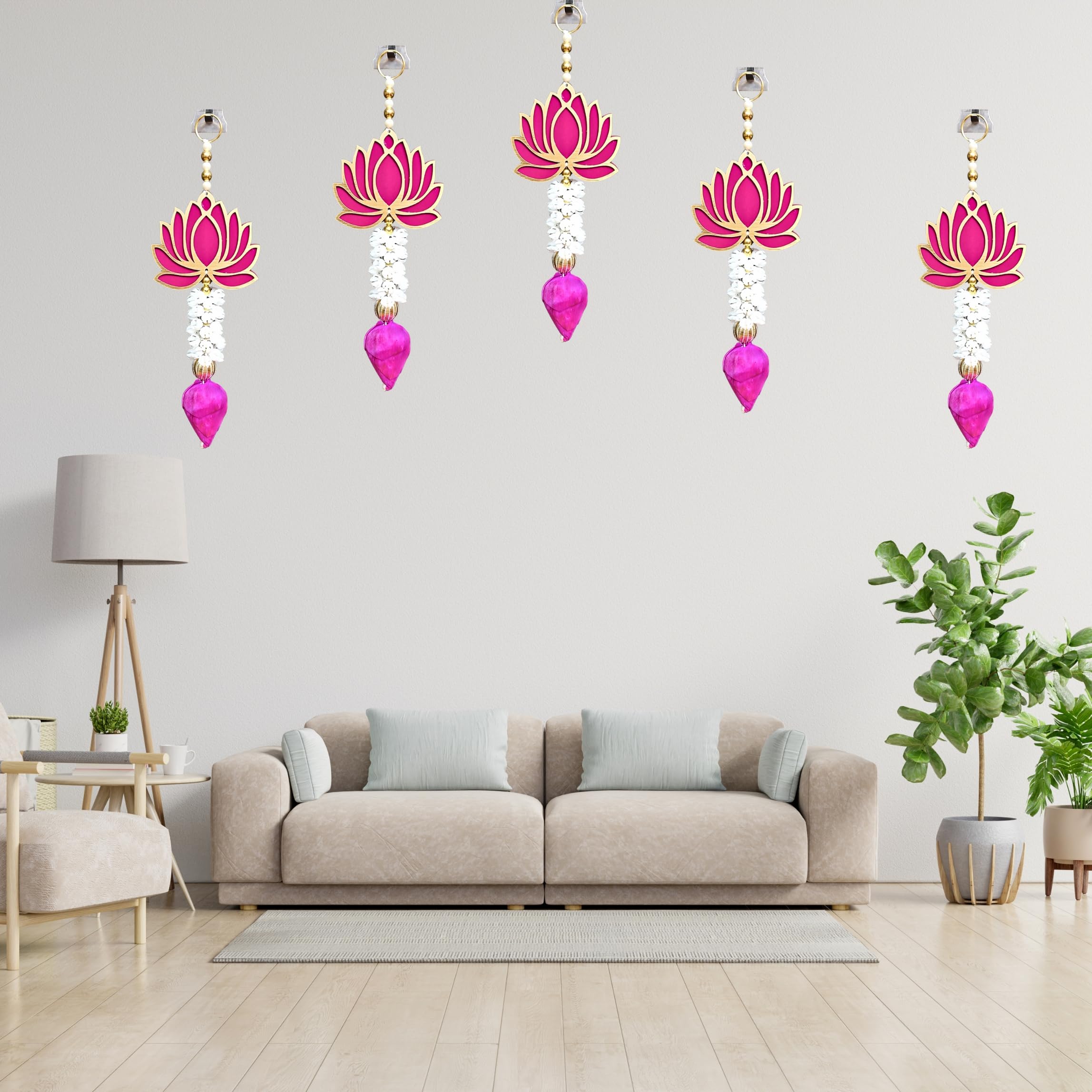 Alaukik Handmade Lotus Hangings for Decoration- 5 Pcs Pink Lotus Latkan with Lotus Buds - 12 inch/Diwali Pooja Wedding Festive and Home Decoration (B0DFM9WV2L) Amazon Price History, Amazon Price Tracker
