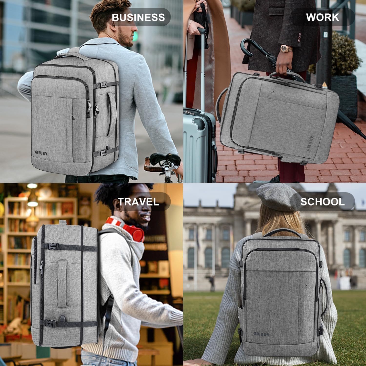 60L Backpack, Extra Large Travel Backpack for Men & Women, Expandable Big Capacity For Airplanes, Travel Gifts for Men Women, Fits 18.4 Inch Laptop, Luggage Suitcase Daypack Bag, Grey - Image 7