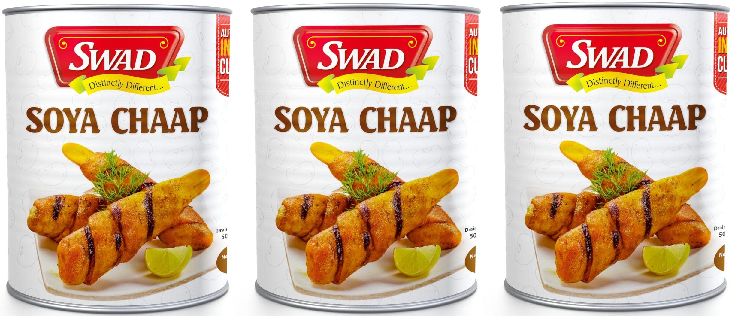 Swad Canned Soya Chaap In Brine|High In Protein|Delicious & Nutritious|Gluten-Free, Vegan & Ready-To-Eat|Perfect For Curries, Grilling, & Bbq|850 Gram (Pack Of 3)