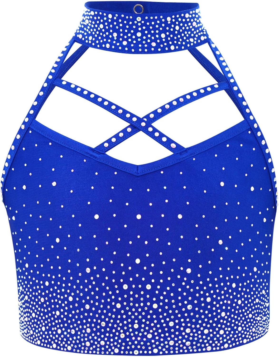Kids Girls Figure Skating Gymnastics Dance Outfits Sets Rhinestone Halter Crop Top with High Waist Leggings Royal Blue 6 Years
