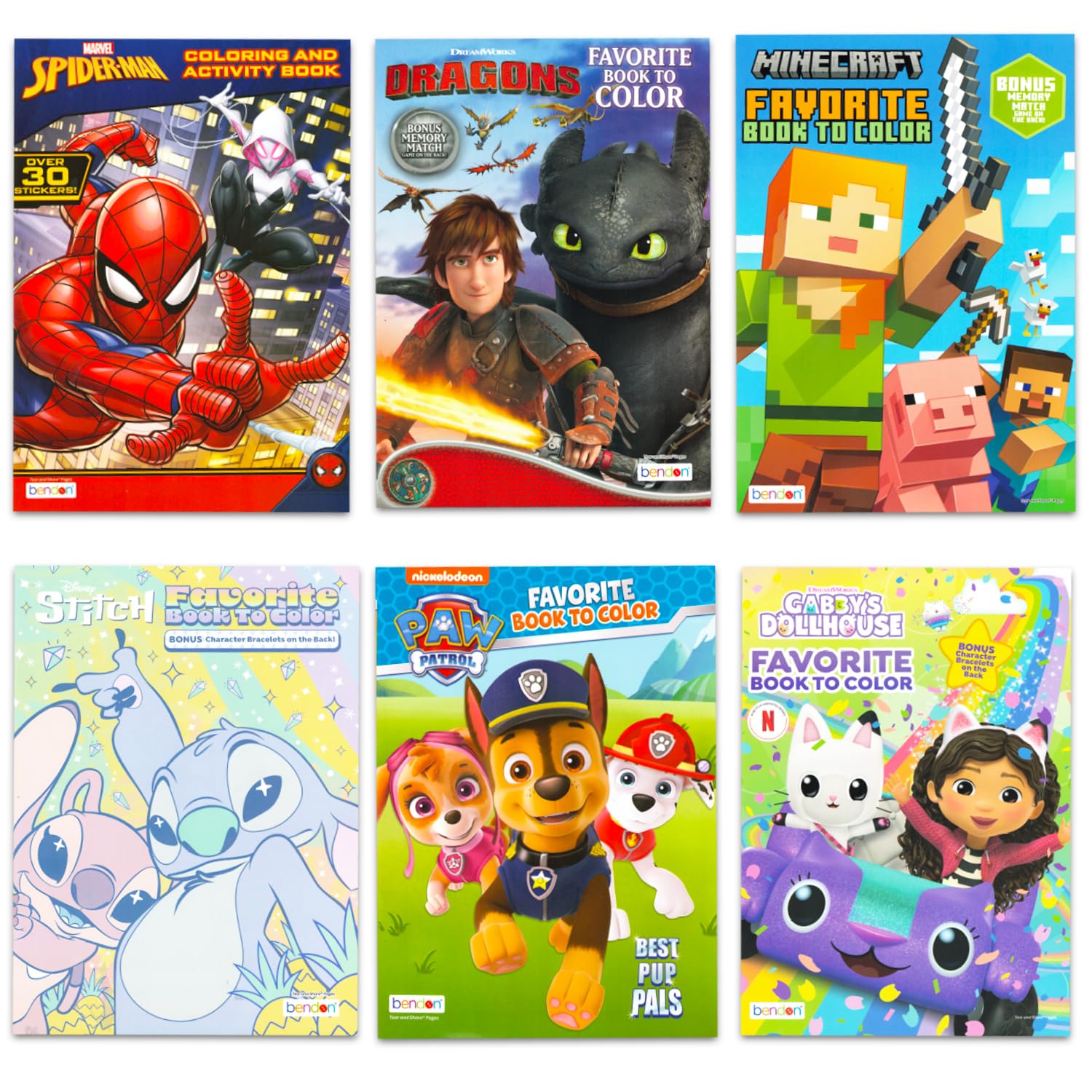 Malbücher für Kinder im Alter von 4–8 Jahren, 24 lizenzierte Malbücher für Jungen, Mädchen, Bündel mit Seiten in voller Größe, Buntstiften, Aufklebern, Spielen, Puzzles und mehr (keine Duplikate), 24