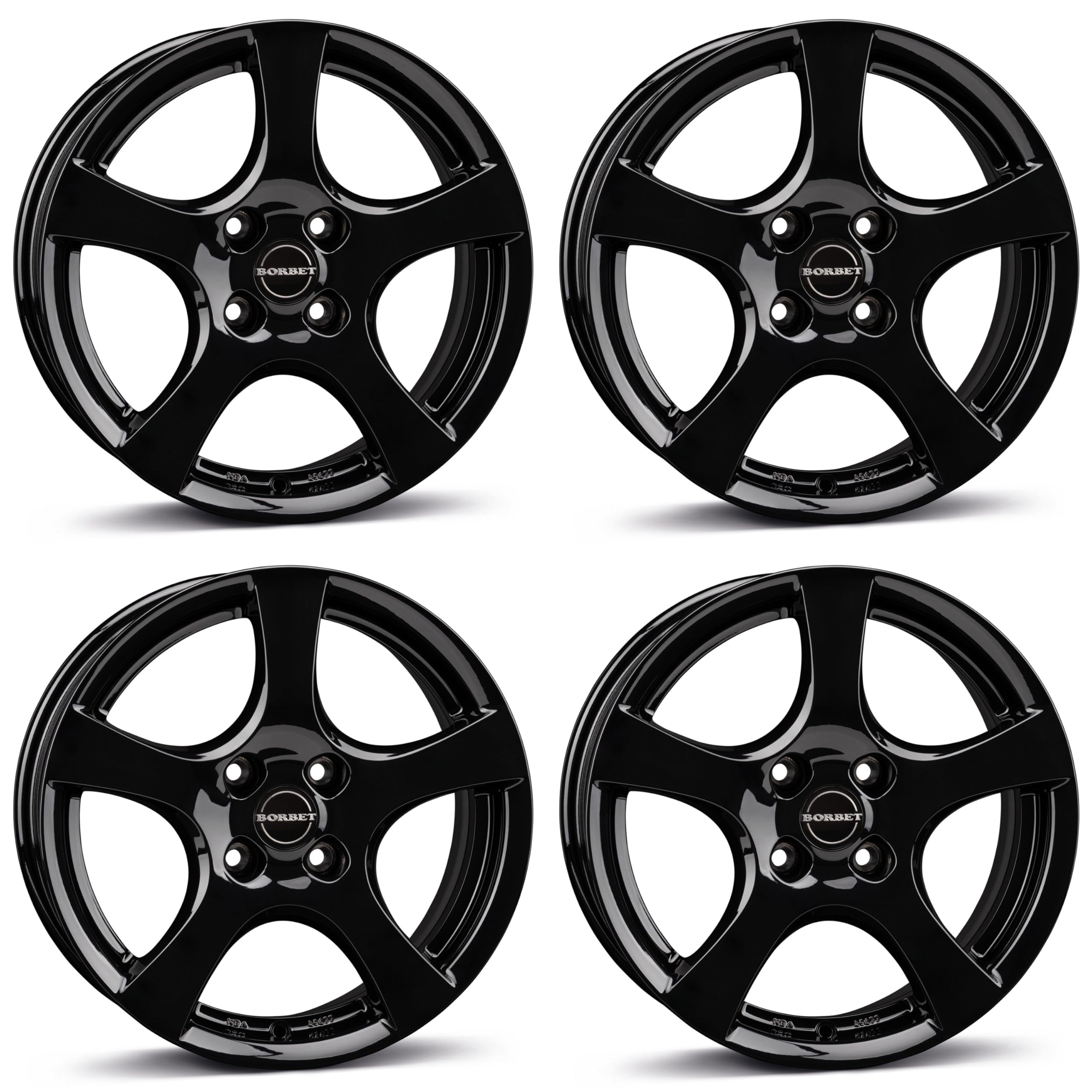 4x Borbet Felgen F 6.0x15 ET35 4x100 black glossy kompatibel mit Kia Picanto Rio Shuma Stonic