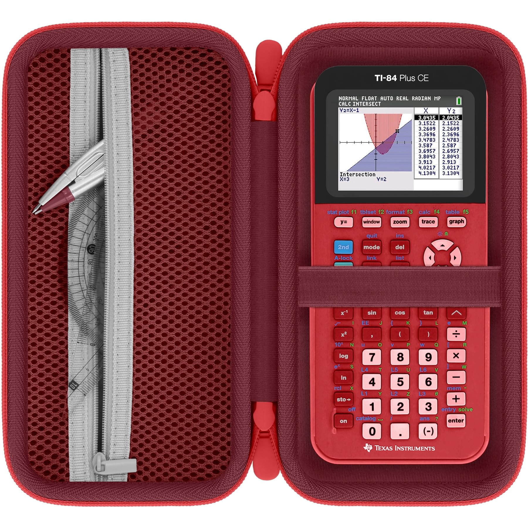 Baval Calculator Case Compatible with Texas Instruments TI-84 Plus CE/TI-84 Plus/TI-Nspire CX II CAS/TI-Nspire CX II/TI-83 Plus/TI-89 Titanium Color Graphing Calculator(Dark Red Case,Red Zipper)