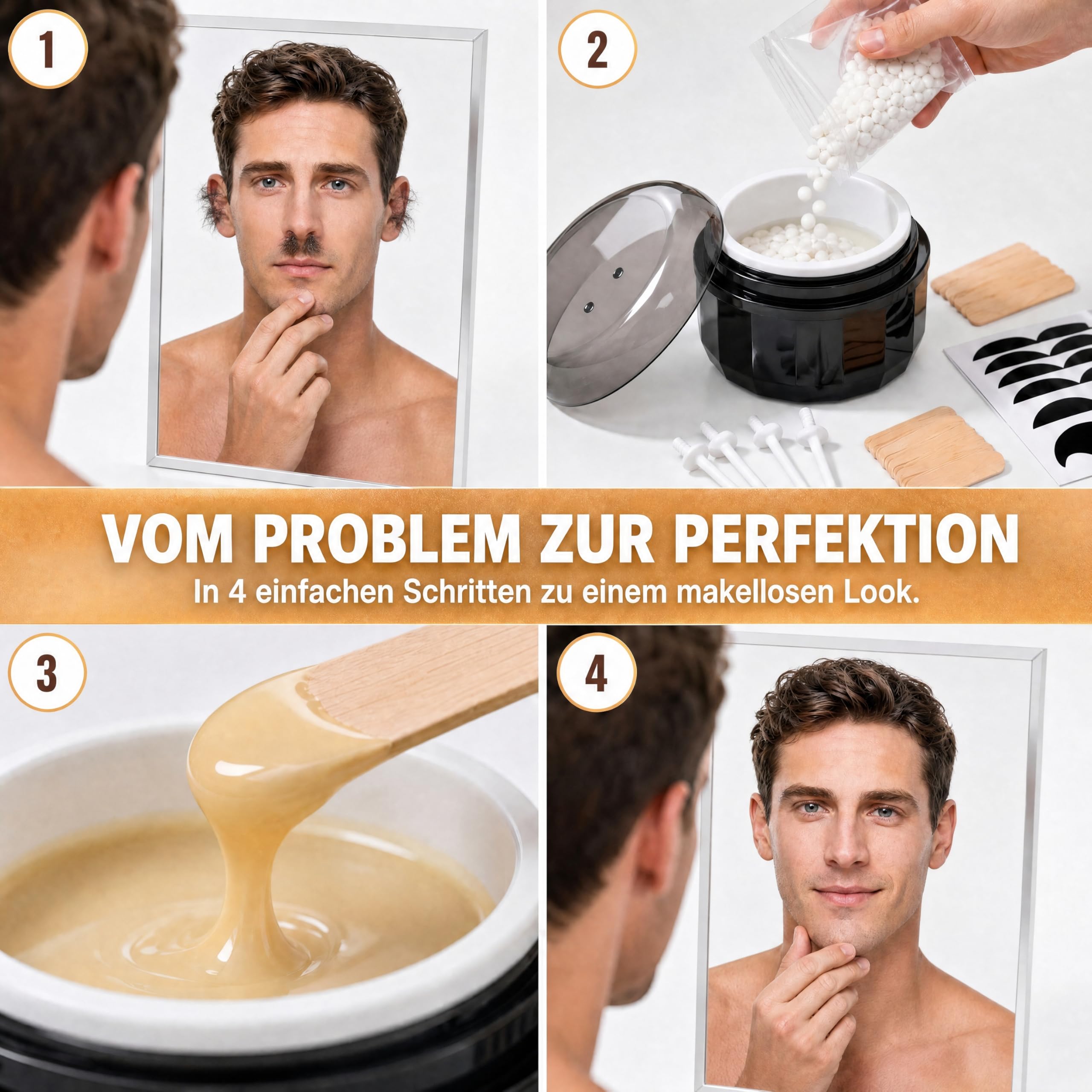 Nasenhaarentferner USB-Wachswärmer Nose Wax Kit für Männer | Schmerzfreie Nasen- & Ohrenhaarentfernung, 50g Nasenwachs enthalten, Mit Nasen-Sticks, Bartschutz & Tüchern