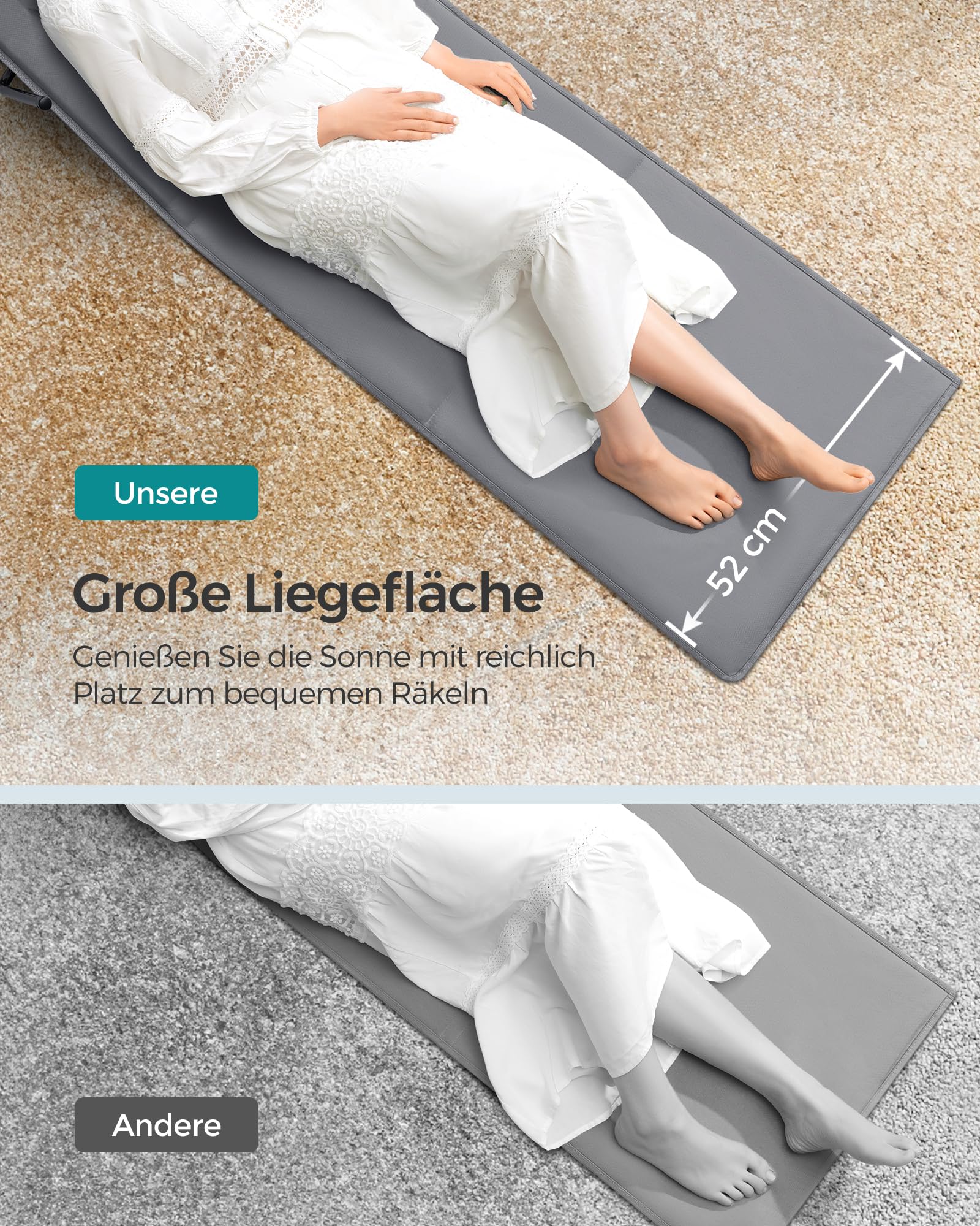 SONGMICS Strandstuhl, 2er Set, Campingstuhl, Sonnenliege, Strandliege, klappbar, verstellbare Rückenlehne, leicht tragbar mit Griff, für Camping, Garten, Pool, 158 x 55 cm, schiefergrau GCB251G01
