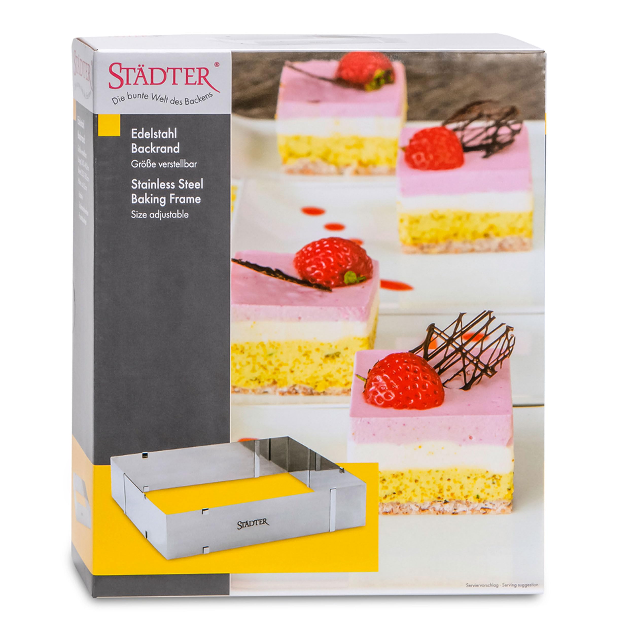 Staedter Ajustable Rectangular Molde para Tarta, Plata, 7,5 x 6 cm