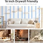 FUKUMARU Cat Wall Shelves, Stable & Safe 4 in 1 Large Cat Walls Furniture Set, Wooden Kitten Climbing Wall with Scratching Post for 16 Inch Drywall - Beige