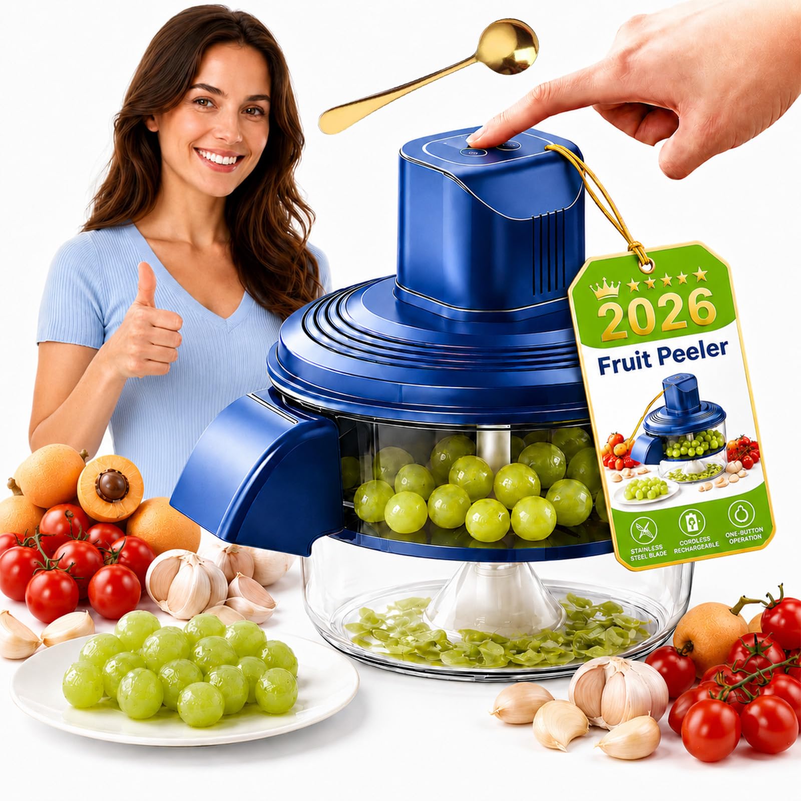 Electric Peeler for Potatoes and Fruit, Rechargeable Cordless Electric Potato Peeler with Stainless Steel Blade, One-Button Electric Peeler Machine for Home Kitchen and Travel，Blue-L(29 * 28 * 28CM)