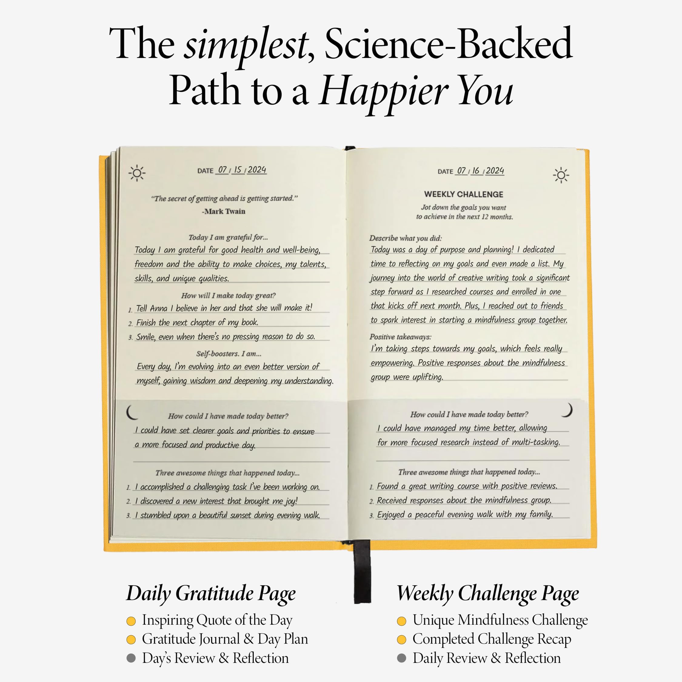 The Original Dankbarkeitstagebuch 2025 mit inspirierenden Zitaten & achtsamen Aufforderungen für Glück und positive Denkweise – Notizbuch für Bestätigung, Reflexion & Optimismus – Premium-Hardcover