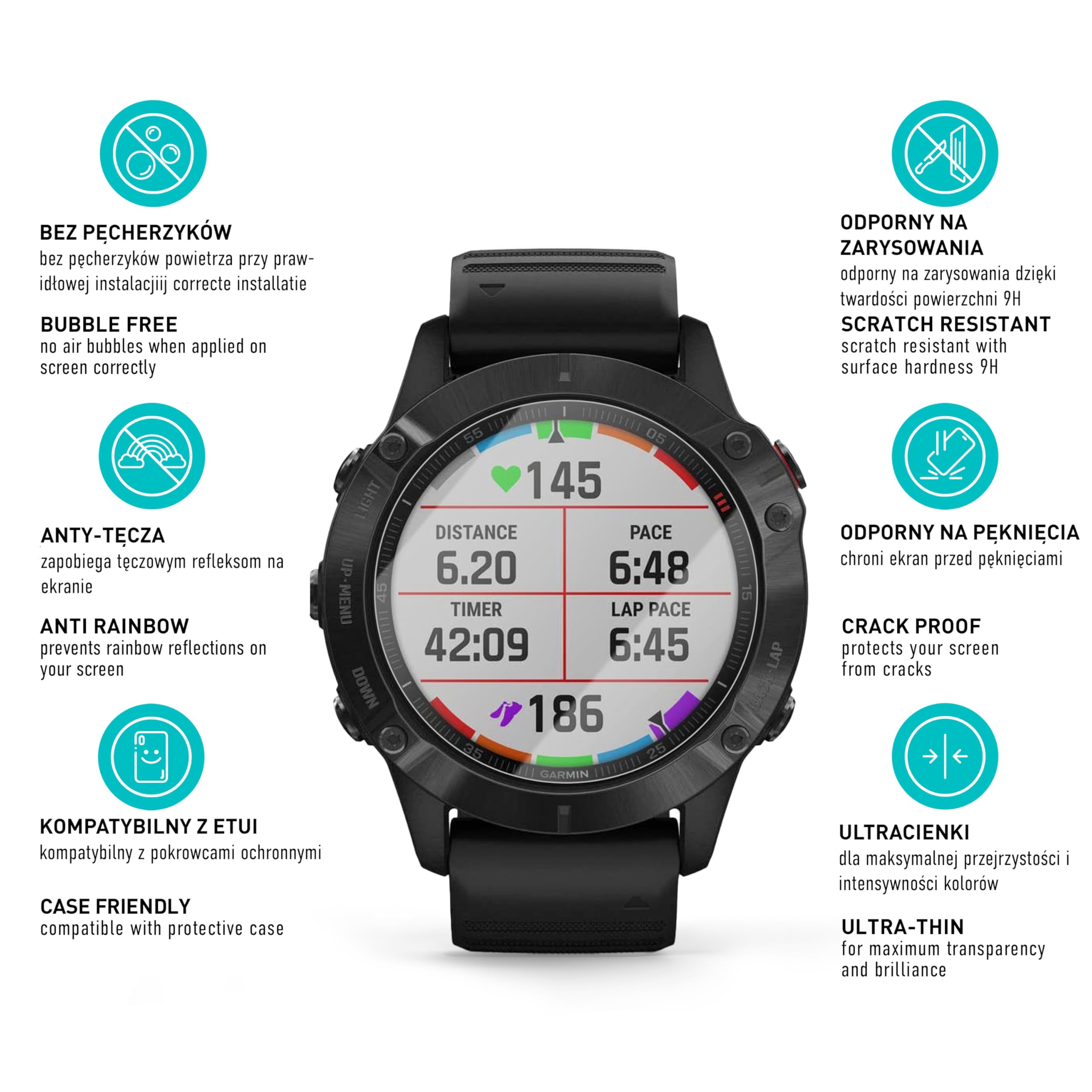 smartect Szkło Hartowane 3 Sztuki dla Garmin Fenix 6 / Fenix 6 Pro | (NOT 6s, 6s PRO, 6X PRO) Szklana Ochrona Ekranu HD Anti-Zarysowania, Twardość 9H, Odporne na Uderzenia, Bez Pęcherzyków