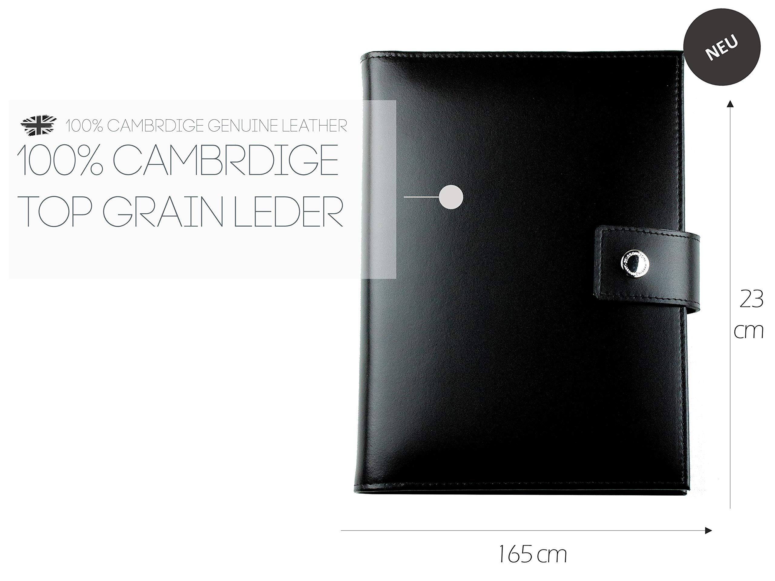 DELMON VARONE - Personalisierbares Notizbuch DIN A5 (auswechselbar) mit Verschlusslasche, Kartenfächer & Stiftschlaufe aus Cambridge Top Grain Leder Schwarz -Blanko Buch unliniert im Hardcover-Einband