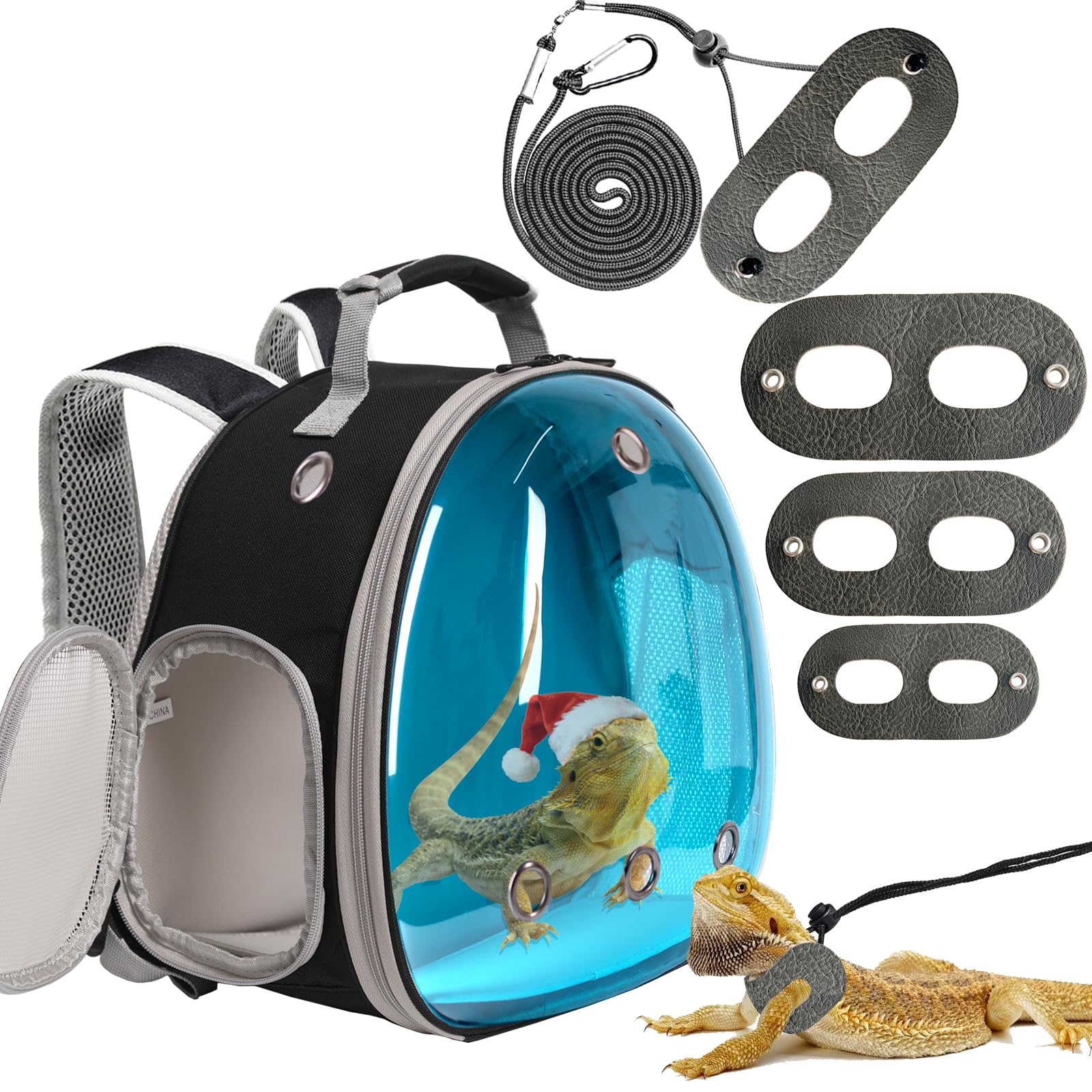 Bearded Dragon Travel Backpack with Harness and Leash Set,Lizard Backpack Travel Carrier,Space Capsule Clear Bubble Window Astronaut Reptile Carrier