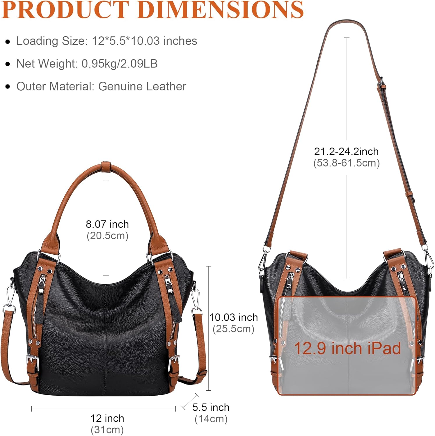 Over Earth Genuine Leather Handbags for Women Hobo Shoulder Bags Ladies Tote Bag - Image 6