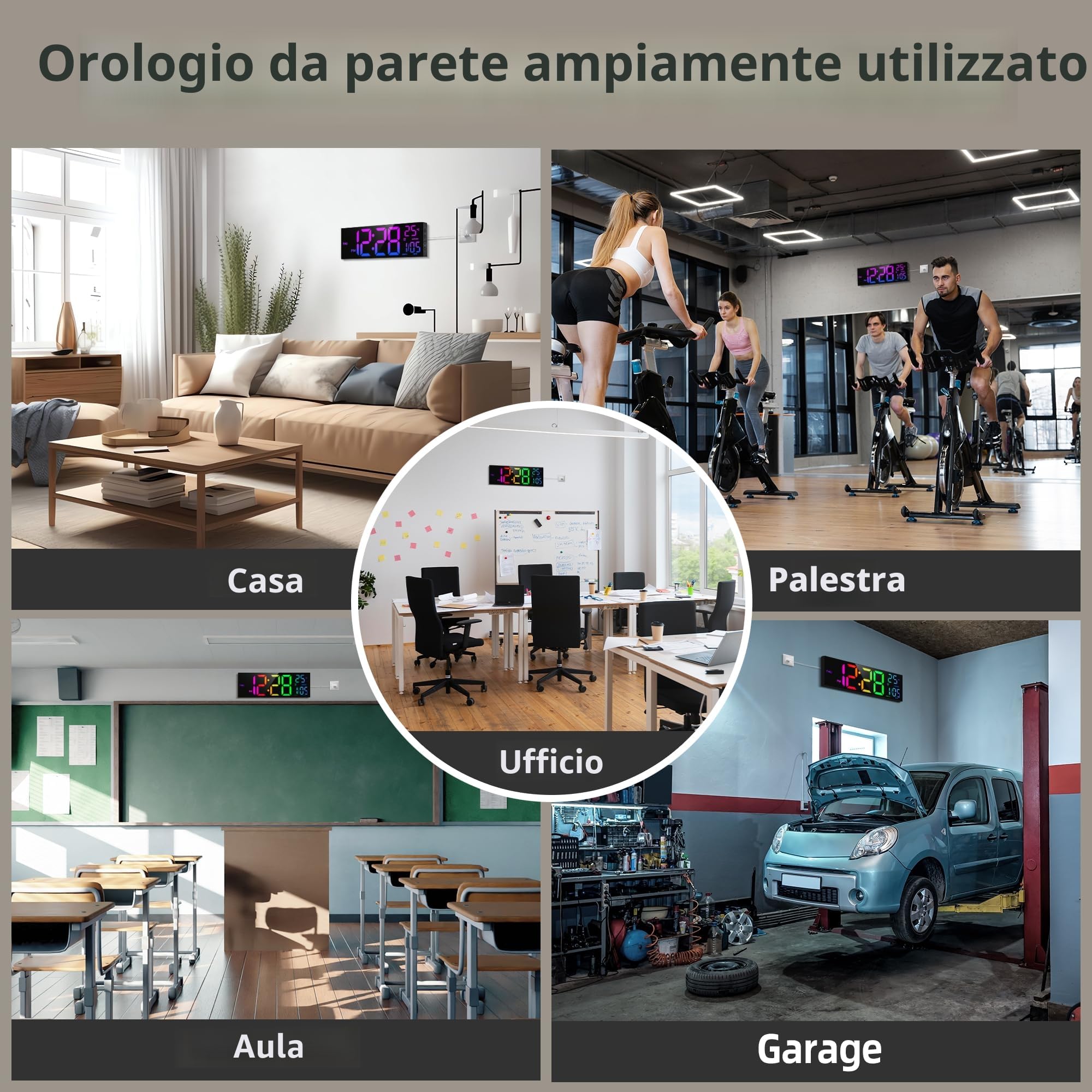 HAITANG Orologio da parete digitale in 8 colori, grande orologio digitale da 41,1 cm con temperatura, data, auto DST, luce notturna, dimmer automatico della luminosità, orologio da parete 24/12. Nero