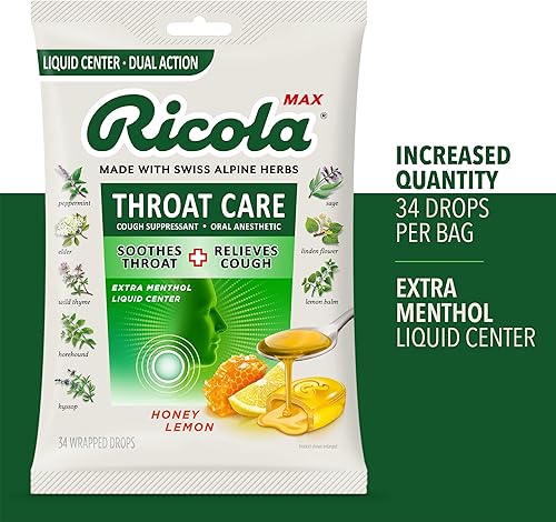Miniatura 3 de Ricola Max Honey Lemon & Swiss Cherry - Bolsas grandes para el cuidado de la garganta con centro líquido, 34 unidades (paquete de 2)