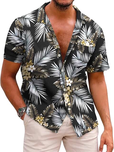 COOFANDY Mens Hawaiian Shirts Short Sleeve Casual Button Down Tropical B...