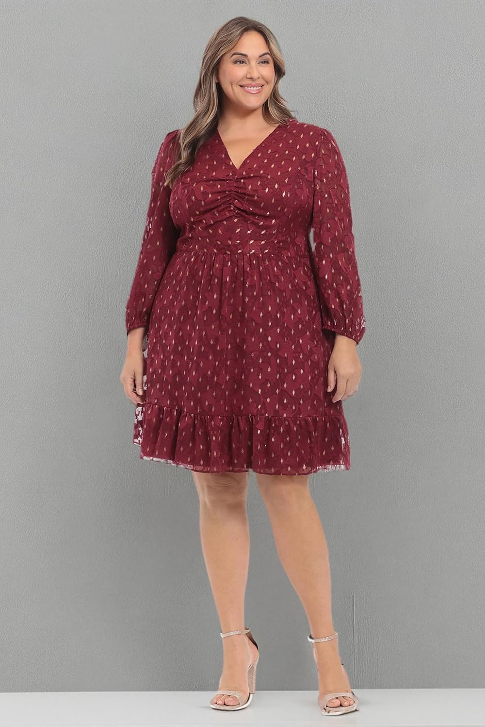 London Times Womens V-Neck Ruched Waist Tiered Skirt Dress - Image 8