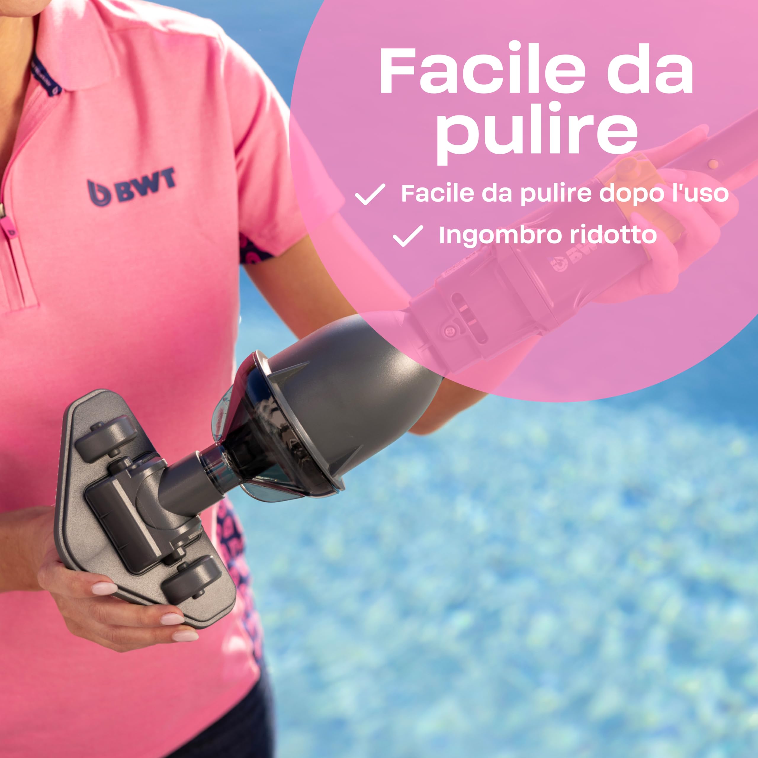 BWT Aspiratore Piscina ES02 [NUOVO 2026] | Pulitore a Batteria Senza Fili | 30min Autonomia | 2000 mAh | Per Piscine e Spa fino a 10000l | Ricarica USB | Aspirapolvere senza fili, 30 minuti di autonomia, 2000 mAh, per piscine idromassaggio fino a 10000 l,