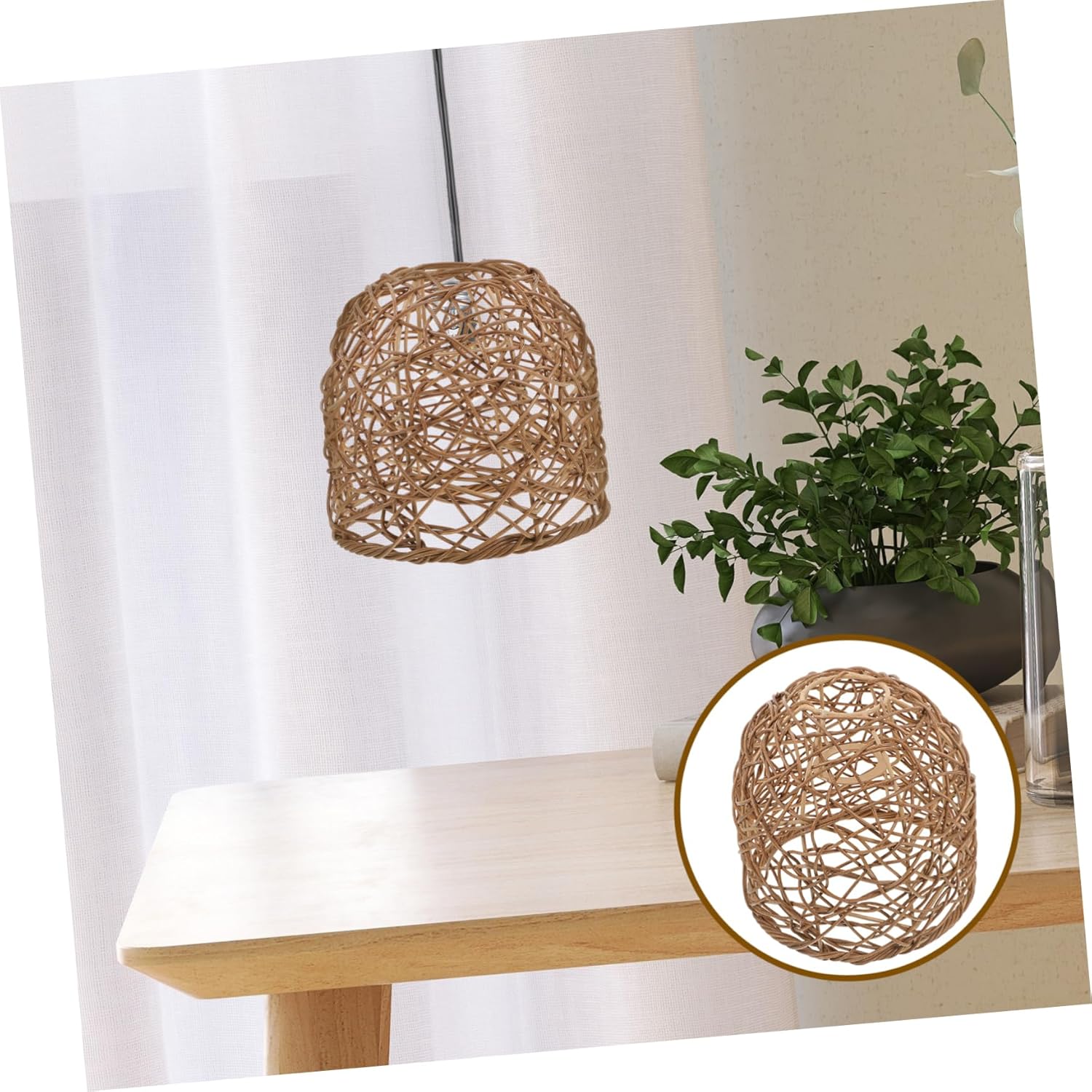 DOITOOL 391a Modern Rattan Woven Lampshade Replacement for Light Bulb Shade Hanging Pendant for Home