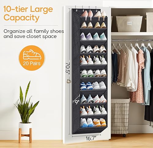 Miniatura 6 de KIMBORA Organizador de zapatos para colgar sobre la puerta, 12 bolsillos grandes de malla, color blanco y 10 niveles para almacenamiento de puerta