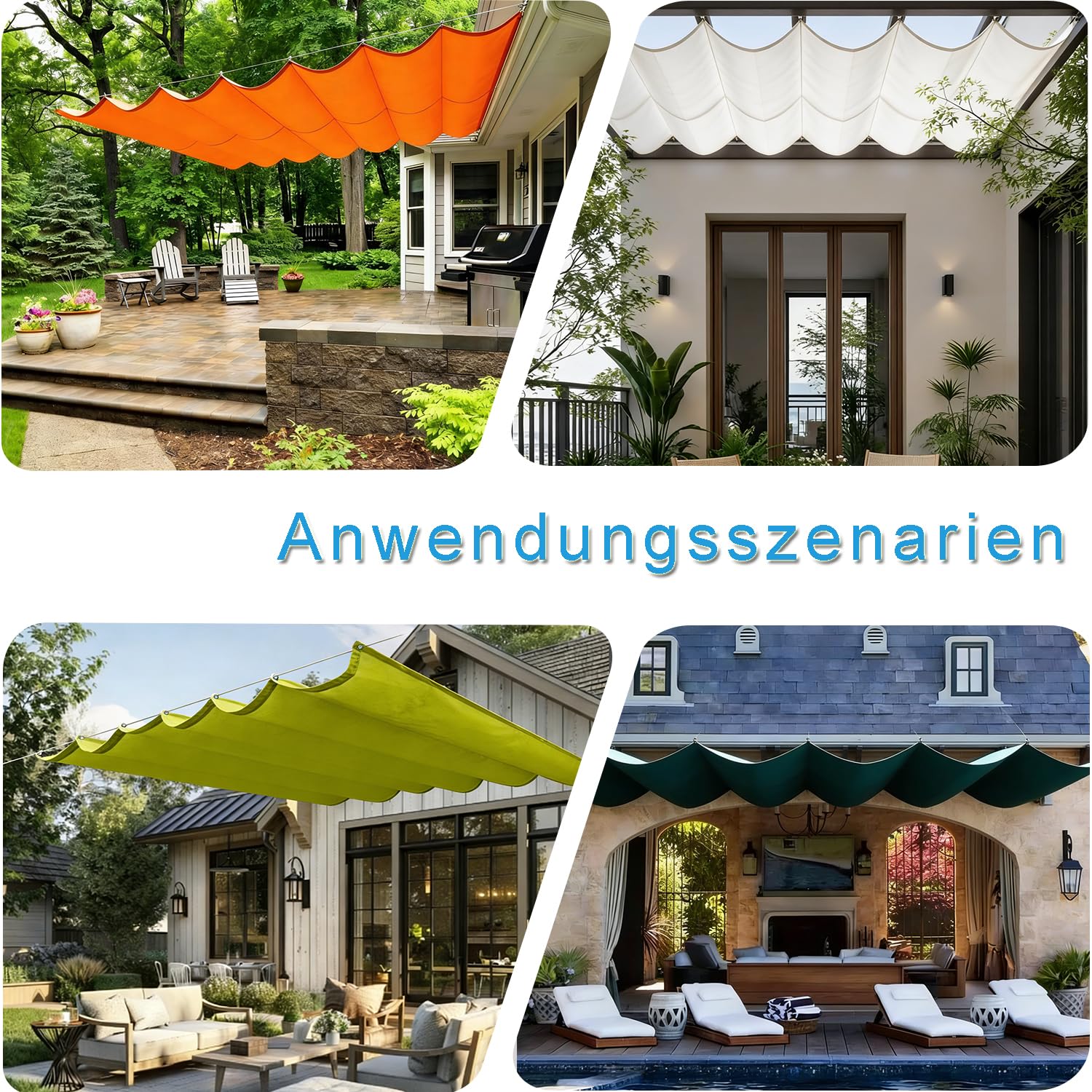 einziehbar sonnensegel 1.5x5m Verstellbar Sonnenschutz Terrasse Anpassung Multi 13 Farbe und Größe Geeignet für Außenbereiche wie Garten und Balkone,TerrasseHellgrau