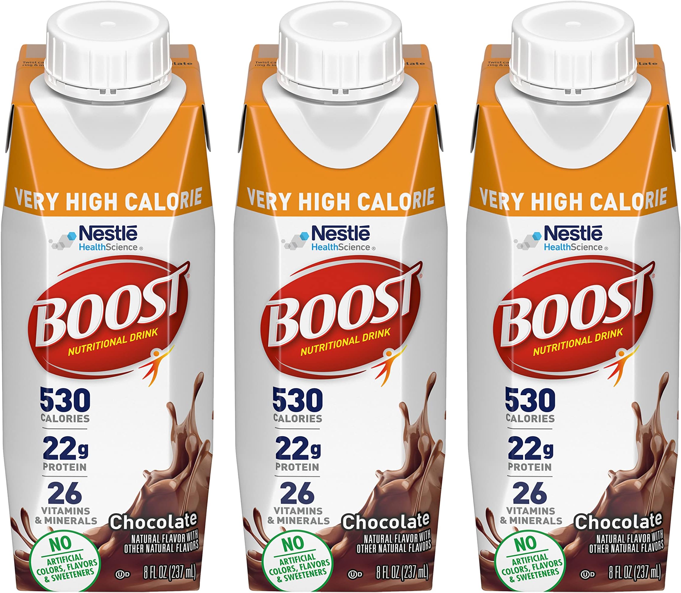 Boost Very High Calorie Nutritional Drink Very Vanilla, Made with Natural Chocolate Flavor & No Artificial Flavors, Colors & Sweeteners, 8 FL OZ (Pack of 3)