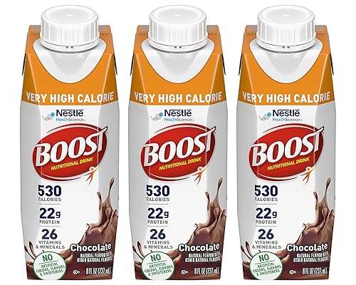 Miniatura 12 de BOOST Paquete variado de bebidas nutricionales muy altas en calorías, 12 unidades, 4 vainilla, 4 chocolate, 4 fresas, 530 calorías por botella de 8